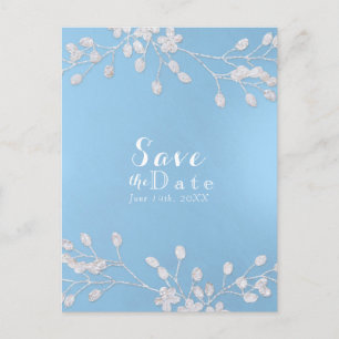 Weiße Blumen-Zweig Blaue Save-the-Date-Einladungen Ankündigungspostkarte