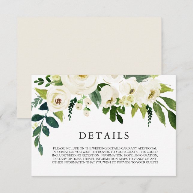 Weiße Blumencreme Schöne Hochzeitskarte Einladung (Vorne/Hinten)