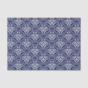 Weiße BlumenDamasken und blauer Hintergrund Seidenpapier