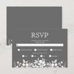 Weiße Blumengarten und Juwelen, graue Hochzeit RSVP Karte