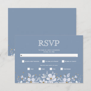 Weiße Blumengarten und Juwelen staubige blaue Hoch RSVP Karte
