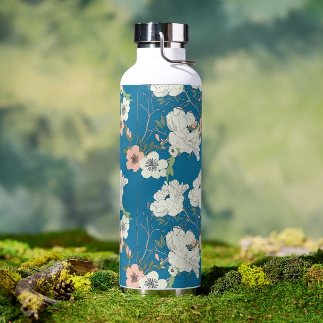 Weiße Blumengartenmuster Trinkflasche (Außenbereich)