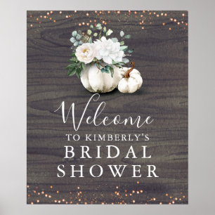 Weiße Blumengebinde Kürbisse Rustikale Hochzeitsdu Poster