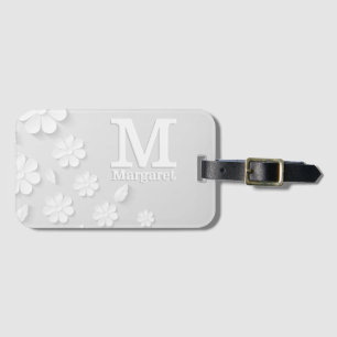 Weiße, blumengeprägte Namensinitialen personalisie Gepäckanhänger