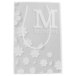 Weiße, blumengeprägte Namensinitialen personalisie Mittlere Geschenktüte