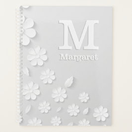 Weiße, blumengeprägte Namensinitialen personalisie Planer