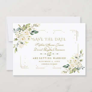 Weiße Blumengold-Glitter-Rahmen-Konfetti-Hochzeit Save The Date