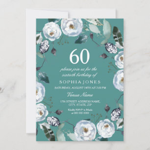 Weiße Blumengrün 60. Geburtstag Einladung
