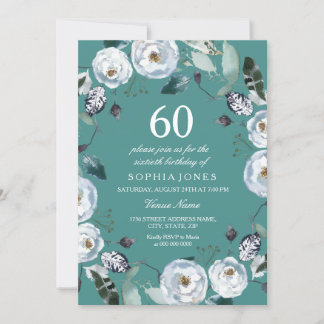 Weiße Blumengrün 60. Geburtstag Einladung
