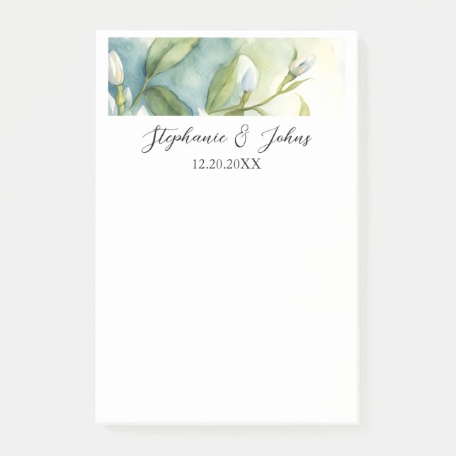 Weiße Blumengrün Blätter Elegante Rustikale Hochze Post-it Klebezettel (Vorderseite)