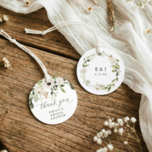 Weiße Blumengrün Brause-Runde Geschenkanhänger