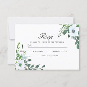 Weiße Blumengrün Elegant Hochzeit UAWG RSVP Karte