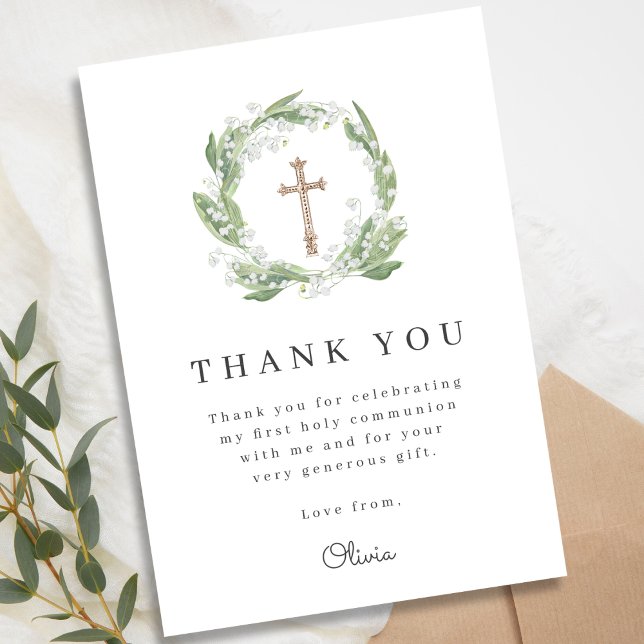Weiße Blumengrün Erste Kommunion Dankeskarte (Von Creator hochgeladen)