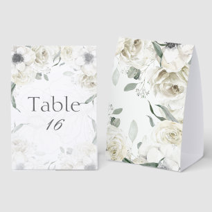 Weiße Blumengrün gefaltete Hochzeitstischnummern Tischaufsteller