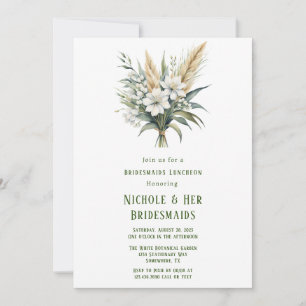 Weiße Blumengrün gestrichene Bridesmaids Luncheon Einladung