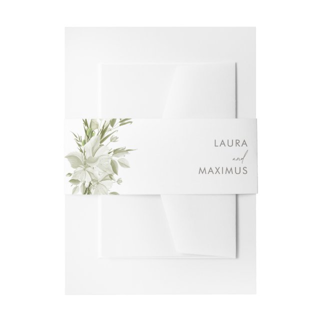 Weiße Blumengrün Hochzeit Einladungsbanderole (Vorderseite Beispiel)