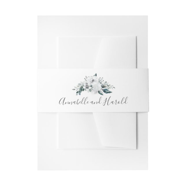 Weiße Blumengrün Hochzeit Einladungsbanderole (Vorderseite Beispiel)