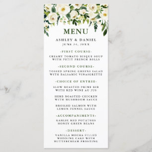 Weiße Blumengrün Hochzeitsmenü Menükarte