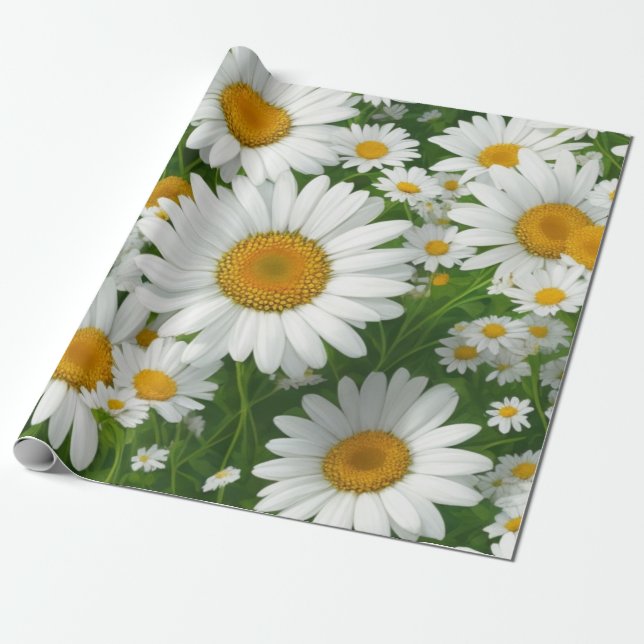 Weiße Blumengrün mit süßem, dunklem Muster Geschenkpapier (Ungerollt)