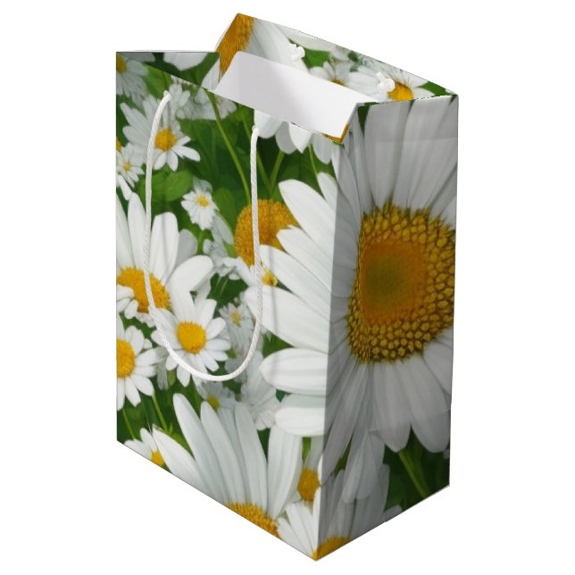 Weiße Blumengrün mit süßem, dunklem Muster Mittlere Geschenktüte (Rückseite Schrägansicht)