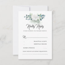 Weiße Blumengrün Romantische Hochzeit RSVP
