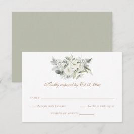 Weiße Blumengrün-Seite Hochzeit RSVP-Karte Einladung
