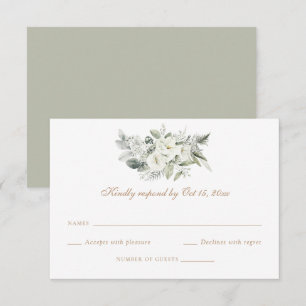 Weiße Blumengrün-Seite Hochzeit RSVP-Karte Einladung