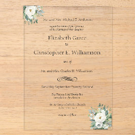 Weiße Blumengrün Traditionelle feierliche Hochzeit Acryleinladungen