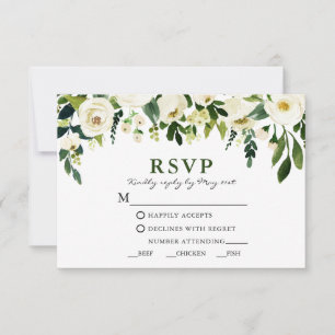 Weiße Blumengrün Wasserfarbe RSVP Karte