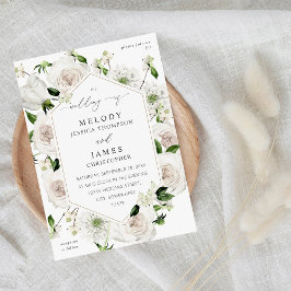 Weiße Blumenhochzeit Einladung