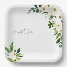 Weiße Blumenhochzeit Pappteller