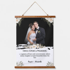 Weiße Blumenhochzeit Personalisierter Name Wandteppich Mit Holzrahmen