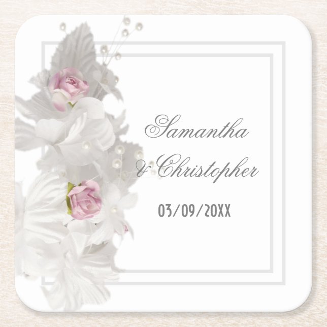 Weiße Blumenhochzeit Rechteckiger Pappuntersetzer (Vorderseite)