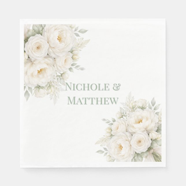 Weiße Blumenhochzeit Serviette (Vorderseite)