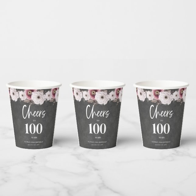 Weiße Blumenkhalkboard jubelt bis zum 100. Geburts Pappbecher (Multi)