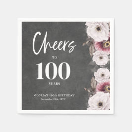Weiße Blumenkhalkboard jubelt bis zum 100. Geburts Serviette