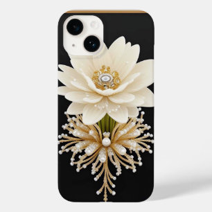 Weiße Blumenkunst mit luxuriösem Gold Case-Mate iPhone 14 Hülle