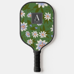 Weiße Blumenmuster Grün Pickleball Schläger