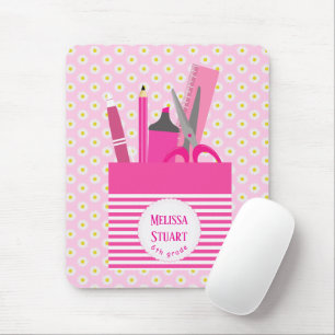 Weiße Blumenmuster Pink Girly Stationeries Mousepad