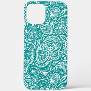 Weiße Blumenpaisley-Muster auf türkisfarben Case-Mate iPhone Hülle