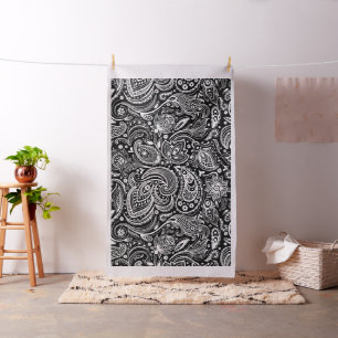 Weiße Blumenpaisley-Muster in schwarz Stoff