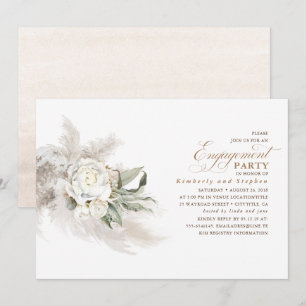 Weiße Blumenpampas Grass Elegante Engagement Party Einladung
