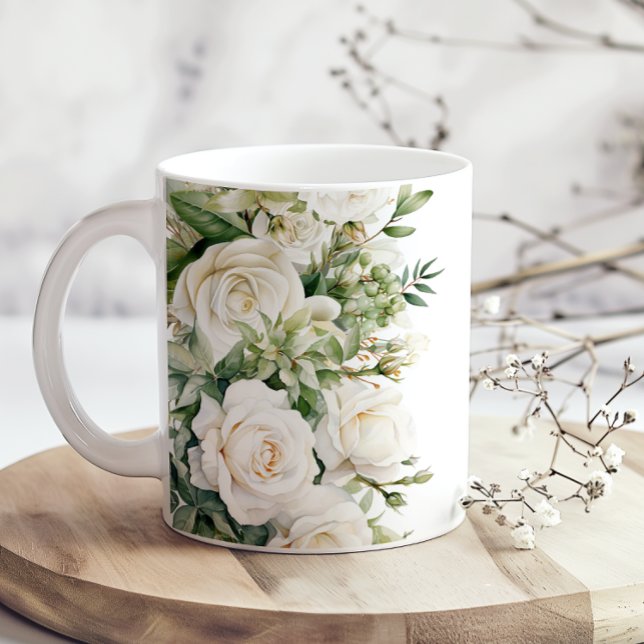 Weiße Blumenrosen Mutter Kaffeetasse (Von Creator hochgeladen)