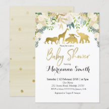 Weiße Blumensafari-TierBabyparty-Einladung
