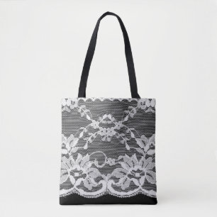 Weiße Blumenspitze: schwarzer Hintergrund. Tasche