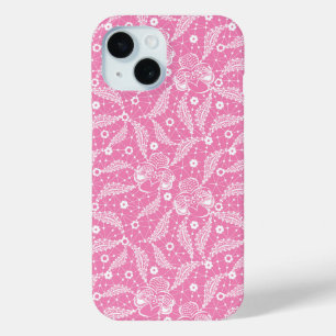Weiße Blumenstickerei auf rosa Hintergrund  Case-Mate iPhone Hülle