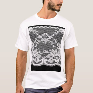Weiße Blumenstickerei: schwarzer Hintergrund. T-Shirt