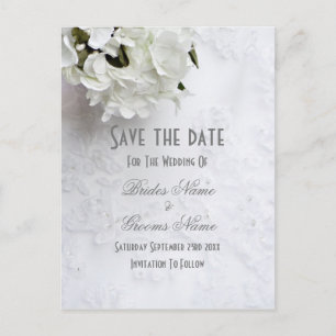Weiße Blumenstrauß Hochzeit speichern Sie das Datu Ankündigungspostkarte
