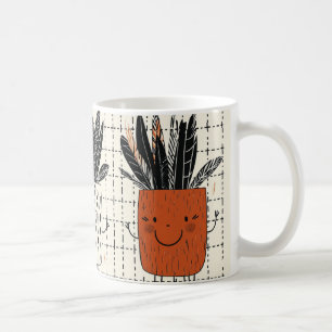 weiße Blumenvase verziert mit vertikalen schwarzen Kaffeetasse