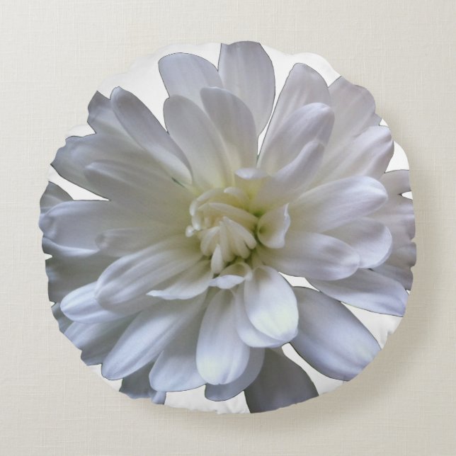 Weiße, blumenweiße, matte weiße Blume Rundes Kissen (Vorderseite)